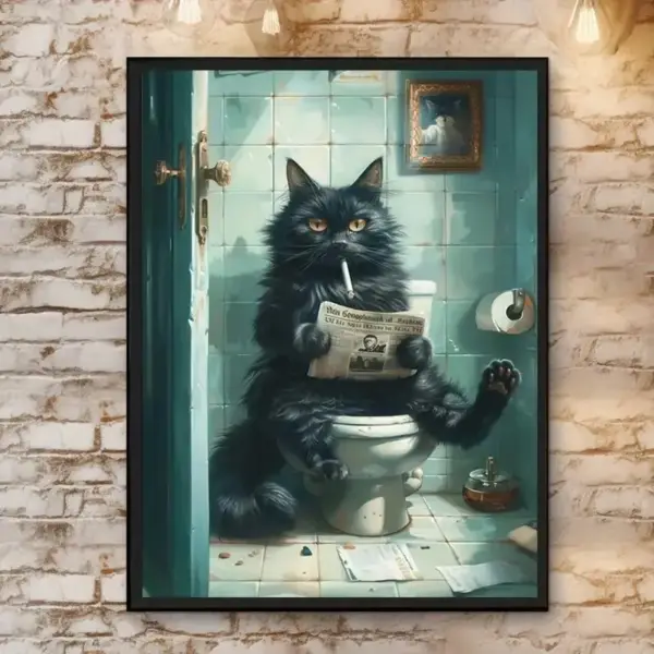 Retro-Poster Katze liest Zeitung auf der Toilette, Canvas – Bild 29