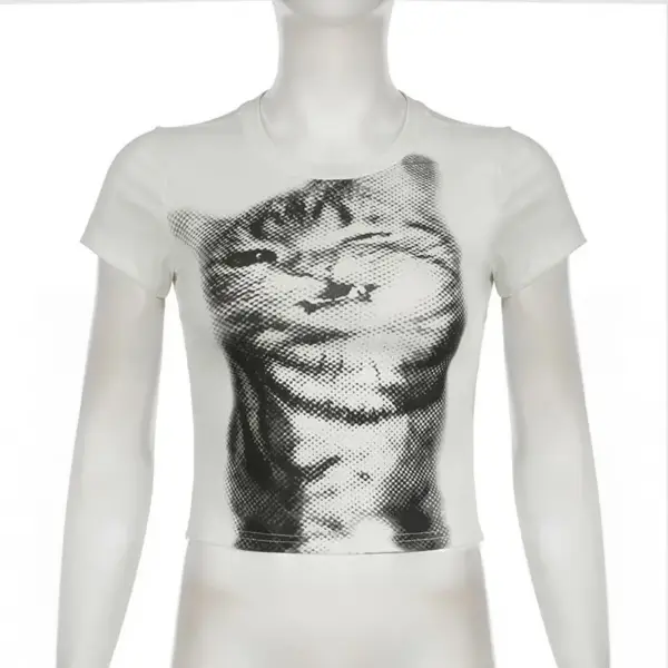 Geschenke für Katzenliebhaber: Damen-T-Shirt, Katzen-Rasterdruck – Bild 7