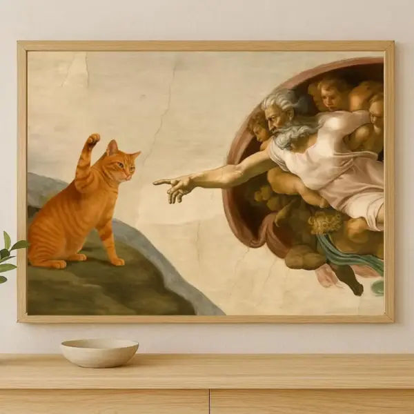 Wandbild Katze im Stil der Erschaffung Adams, Querformat – Bild 6