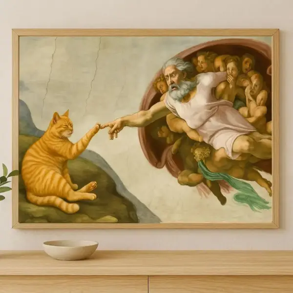 Wandbild Katze im Stil der Erschaffung Adams, Querformat – Bild 12