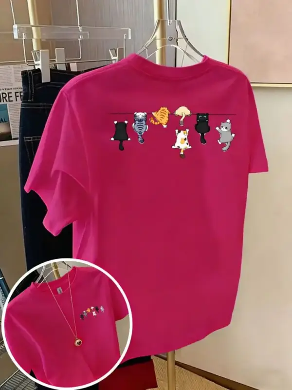 Damen T-Shirt aus Baumwolle mit kleinen Katzen, Rundhals – Bild 18