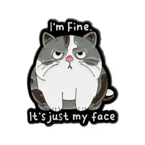 Geschenk für Katzenliebhaber: Emaille-Pin grimmige Katze, Grau – Grau