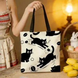 Geschenke für Katzenliebhaber: Canvas-Tasche Katzen und Kaffee – Creme – Katzen