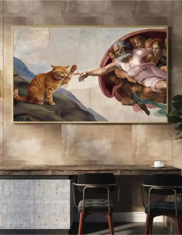Wandbild Katze im Stil der Erschaffung Adams, Querformat – Bild 8