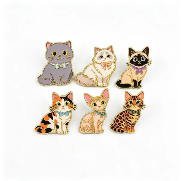 Geschenk für Katzenliebhaber: 6 Katzen-Pins mit Schleifchen – Bild 7
